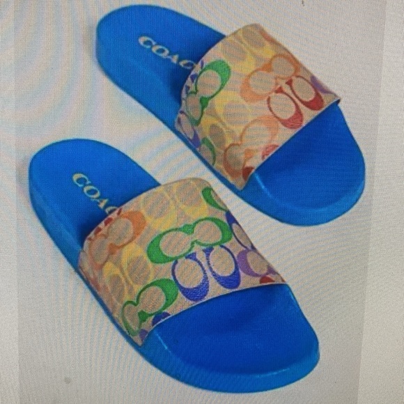 COACH Signature Slide In Rainbow Signature Canvas SIZE 12 Men’s NWOB - Picture 1 of 6